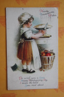 Little Girl- Thanksgiving Vintage Postcard 1900s Cooking Chef - Thanksgiving