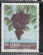 LIBANO LEBANON LIBAN 1962 FRUITS GRAPES 10p USED USATO OBLITERE' - Lebanon