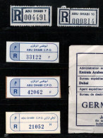 ! 1 Steckkarte Mit 6 R-Zetteln Aus Abu Dhabi, UAE, Trucial States, Einschreibzettel, Reco Label - Abu Dhabi