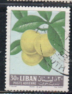 LIBANO LEBANON LIBAN 1962 AIR POST MAIL AIRMAIL FRUITS PLUMS 30p USED USATO OBLITERE' - Lebanon