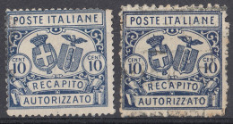 ITALIA - 1928 - Lotto Di 2 Francobolli Per Espresso/recapito Autorizzato: Yvert 17 E 17a, Come Da Immagine. - Exprespost