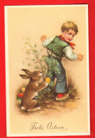 ZWE-23  Joyeuses Pâques Frohe Ostern. Lapin Oeufs Et Petit Garçon.   NC - Pâques