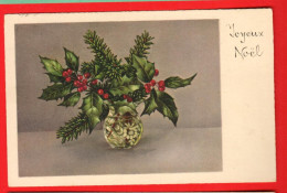 ZWE-30  Joyeux Noël  Houx Dans Un Vase.   Circulé 1909  - Other & Unclassified