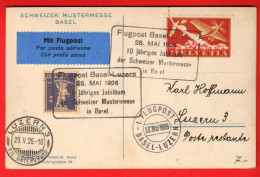 ZWE-39  Flugpost Basel-Luzern 28 Mai 1926  Schweizer Mustermesse Basel. Siehe Scans.  - Gebruikt