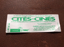 CITES-CINES  10 F De Réduction  RENAULT Des Voitures A Filmer  LA VILLETTE  La Grande Halle  RÉGION D’Ile De France - Movie Cards