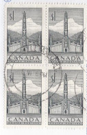 19242) Canada 1953 $1 Totem Block Post Office Postmark Cancel - Used Stamps