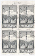 19243) Canada 1953 $1 Totem Block  - Oblitérés