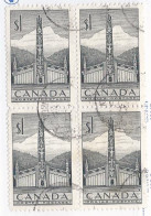 19245) Canada 1953 $1 Totem Block  - Used Stamps
