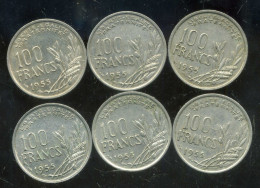 FRANCE  Lot De 6  Monnaies  100 Francs Cochet   3 X 1955  - 3 X 1955 B  (180 ) - Alla Rinfusa - Monete