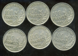 FRANCE  Lot De 6  Monnaies  100 Francs Cochet   3 X 1954  - 3 X 1954 B  (183 ) - Lots & Kiloware - Coins