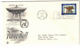 USA - New York - United Nations - FDC - Peace Bell - Lettre Pour Franklin Park - 13 Mars 1970 - 1961-1970