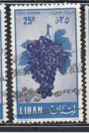 LIBANO LEBANON LIBAN 1955 AIR POST MAIL AIRMAIL FRUITS GRAPES 25p USED USATO OBLITERE' - Lebanon