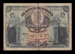 España Spain 50 Pesetas Alegorías 1907 Pick 63a Mbc Vf - 50 Pesetas