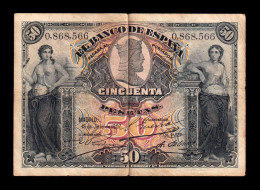 España Spain 50 Pesetas Alegorías 1907 Pick 63a Mbc Vf - 50 Pesetas