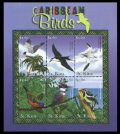 St. Kitts 2001 MNH SS, Birds, Bunting, Kingfisher, Sapsucker. Tern, Gull - Mouettes