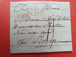 Marque Postale En Rouge De Honfleur Sur Lettre Avec Texte Pour Rouen En 1821 - JJ 175 - 1801-1848: Precursors XIX