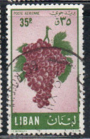 LIBANO LEBANON LIBAN 1955 AIR POST MAIL AIRMAIL FRUITS GRAPES 35p USED USATO OBLITERE' - Lebanon