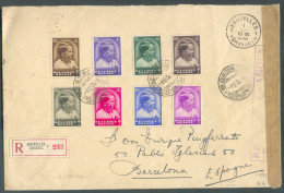 Lettre Recommandée Affr. Série Baudouin Enfant Obl. Dc 1er Jour D'émission De BRUXELLES Le 1-12-1936 Vers Barcelone (Esp - Covers & Documents