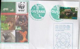 WWF GUYANA: Chien Des Buissons De La  Forêt Guyanaise, Espèce Menacée.Lettre Du Pavillon GUYANA `EXPO UNIVERSELLE - Lettres & Documents