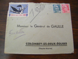 Lettre Général Charles De Gaulle à Colombey Les Deux Eglises  - Vignette Pour Le Salut Public : Oui - 1948 - SUP (HL 96) - De Gaulle (Général)