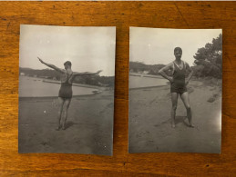 Agay * 1931 * Mode Maillot De Bain Baigneur * Gymnastique Exercices Physiques * 2 Photos Anciennes 10.2x7.6cm - Autres & Non Classés