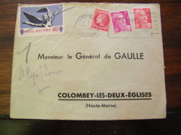 Lettre Général Charles De Gaulle à Colombey Les Deux Eglises - Vignette Pour Le Salut Public : Oui - 1948 - SUP (HM 1) - De Gaulle (Général)