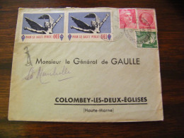 Lettre Général Charles De Gaulle Colombey Les Deux Eglises - 2 Vignettes Pour Le Salut Public : Oui - 1948 - SUP (HM 6) - De Gaulle (Général)