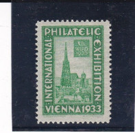 Austria, Cinderella  WIPA.1933, International Philatelic Exhibition, Vienna, Small Size Poster Stamp, MNH** - Sonstige & Ohne Zuordnung