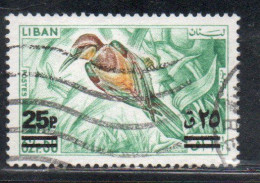 LIBANO LEBANON LIBAN 1972 SURCHARGED EUROPEAN BEE-EATER 25p On 32.50p USED USATO OBLITERE' - Lebanon