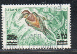 LIBANO LEBANON LIBAN 1972 SURCHARGED EUROPEAN BEE-EATER 25p On 32.50p USED USATO OBLITERE' - Lebanon