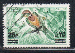 LIBANO LEBANON LIBAN 1972 SURCHARGED EUROPEAN BEE-EATER 25p On 32.50p USED USATO OBLITERE' - Lebanon