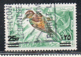 LIBANO LEBANON LIBAN 1972 SURCHARGED EUROPEAN BEE-EATER BIRD 25p On 32.50p USED USATO OBLITERE' - Lebanon