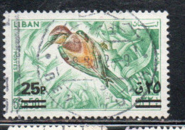 LIBANO LEBANON LIBAN 1972 SURCHARGED EUROPEAN BEE-EATER BIRD 25p On 32.50p USED USATO OBLITERE' - Lebanon