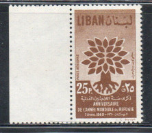 LIBANO LEBANON LIBAN 1960 AIR POST MAIL AIRMAIL WORLD REFUGEE YEAR UPROOTED OAK EMBLEM 25p MNH - Lebanon