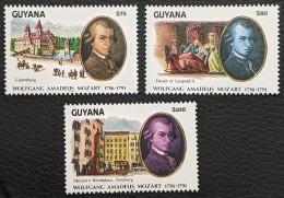 Guyana, 1991, Mi 3741-3744, 200th Anniversary Of The Death Of Wolfgang Amadeus Mozart, 3v + Block 159, MNH - Musique