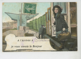 COURTALAIN - Jolie Carte Fantaisie Fillette Descendant Du Train "A L'arrivée à COURTALAIN , Je Vous Envoie Le Bonjour " - Courtalain