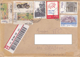 LANDSCAPE, MOTORBIKE, MAX AUB, SOCCER CLUB, ARCHITECTURE, CASTLE, STAMPS ON REGISTERED COVER, 2003, SPAIN - Lettres & Documents