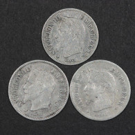 France, Napoleon III, Lot (3) 20 Centimes : 1864-A & (2) 1867-A, Argent (Silver) - 20 Centimes