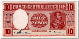 CHILE,10 PESOS,1958-59,P.120,AU-UNC,RARE SIGNATURE - Cile
