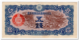 CHINA JAPANESE,5 SEN,1939-40,P.M9,VF+,2 PIN HOLES - Chine