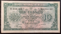 BELGIUM- 10 FRANCS 1943. WW2 - 10 Francs