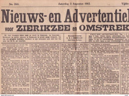 Zierikzee Nieuws-Adv. Blad 3 Augustus 1912 KE178 - Testi Generali