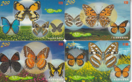CHINA - Butterflies, Set Of 4 China Telecom Magnetic Cards, Exp.date 30/04/01, Used - Butterflies