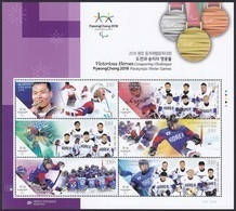 South Korea KPCC2665-70 Medalist Of 2018 PyeongChang Winter Paralympics, Ice Hockey, Jeux Paralympiques, Full Sheet - Hiver 2018 : Pyeongchang