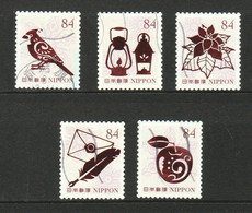 JAPAN 2021 WINTER GREETINGS 84 YEN (SNOWFLAKE BACKGROUND) COMP. SET OF 5 STAMPS USED (**) - Gebraucht