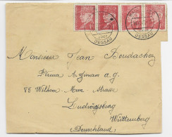 FRANCE PETAIN 1FR ROUGE X4 CACHET ALLEMAND WALDERSEE 16.12.1943 DESSAU DEVANT FRONT COVER BRIEF TO WUTTEMBERG - 1941-42 Pétain