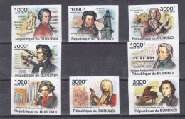 Musique - Burundi - COB 1406/12 ** - NON Dentelé - Beethoven - Mozart - Vivaldi - Chopin - Valeur 74 Euros - Musique