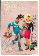 Couple, Fleurs, Vélo, Chien:" Vive St-Valentin" - Valentine's Day