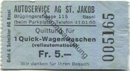 Schweiz - Basel - Quittung Für 1 Quick-Wagenwaschen - Autoservice AG St. Jakob Brüglinerstrasse 115 - Suisse