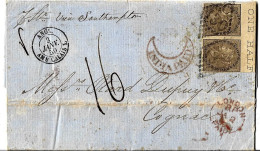 British INDIA 1858 QV Pair Of 1a One Anna Brown Imperf Franked Madras To Cognac Via Bombay/Paris/London By Southampton - 1858-79 Kronenkolonie